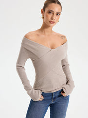 Frenchy Off Shoulder Crossover Sweater