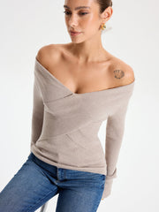 Frenchy Off Shoulder Crossover Sweater