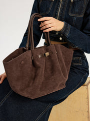 Suede Leather-Trimmed Tote Bag