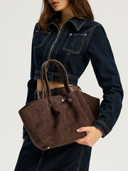 Suede Leather-Trimmed Tote Bag