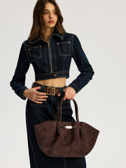 Suede Leather-Trimmed Tote Bag