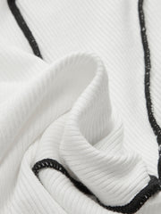 Contrast Stitch Round Neck Long-sleeve Top