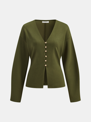 V-neck Longline Fitted Waist Cardigan