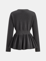 Long-Sleeve Peplum Hem Knit Top
