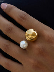 Pearl Accent Golden Open Ring