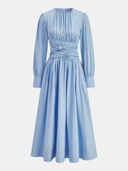 Knotted Gathered Long Sleeve Dress