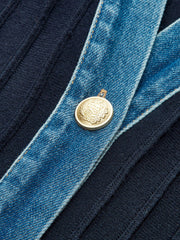 Denim Trim Knitted Peplum Cardigan