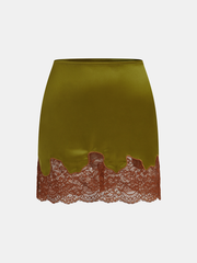 Lace Panel Satin Mini Skirt