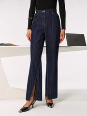 Mid-Waist Slit Denim Jeans