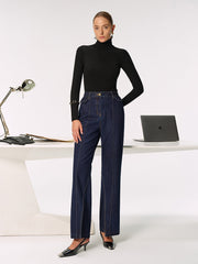 Mid-Waist Slit Denim Jeans