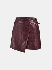 Crocodile Embossed PU Leather Mini Skirt