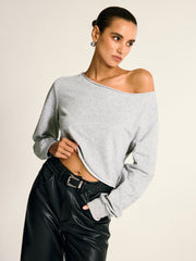 Asymmetric Off-Shoulder Cropped Sweatshirt
