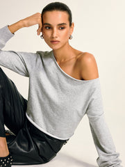 Asymmetric Off-Shoulder Cropped Sweatshirt