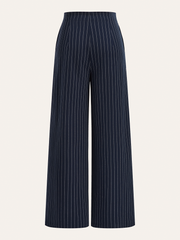 Metal Button Asymmetric Placket Pinstripe Wide-Leg Pants
