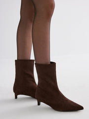 Suede Pointed-Toe Kitten Heel Ankle Boots
