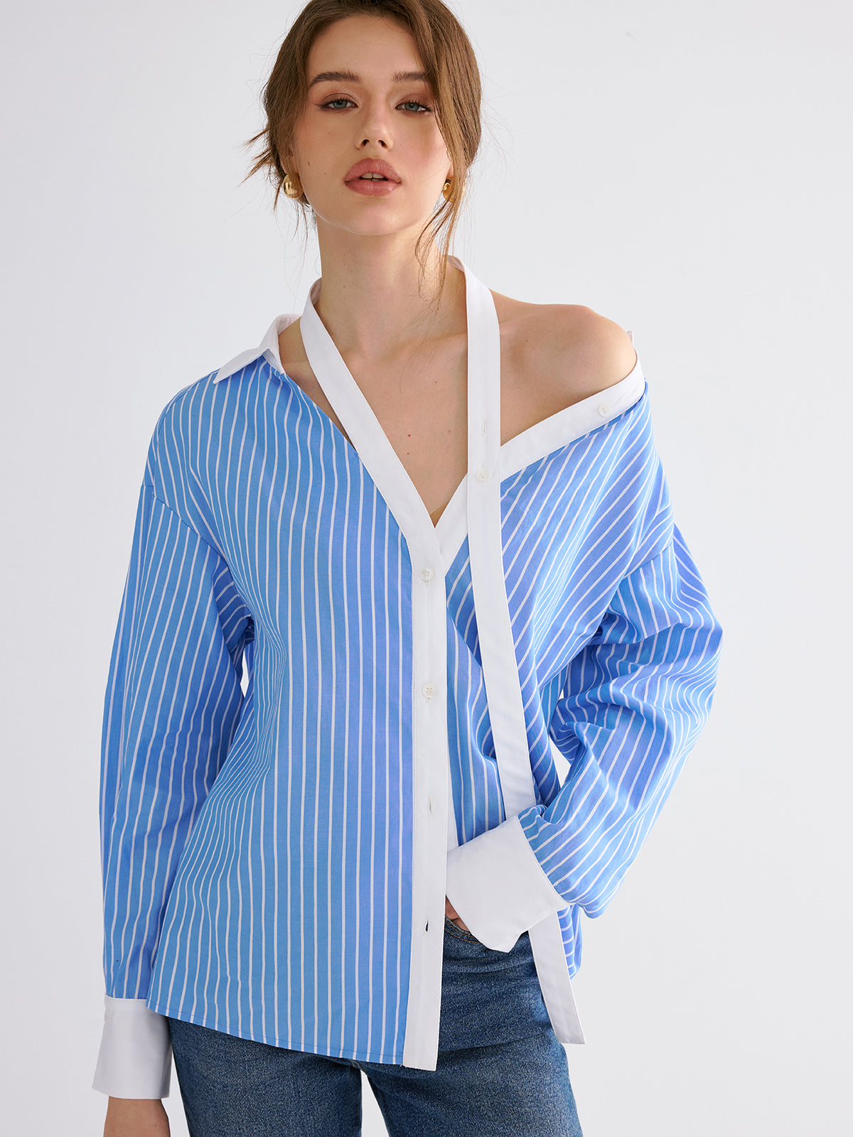 Striped Split-collar Shirt