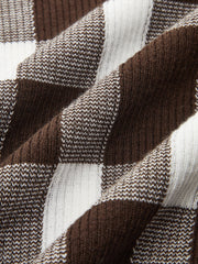 Checkered Wool-Blend Mock Neck Knit Top