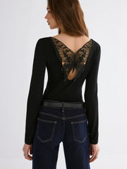 Butterfly Lace Back Long Sleeve Shirt