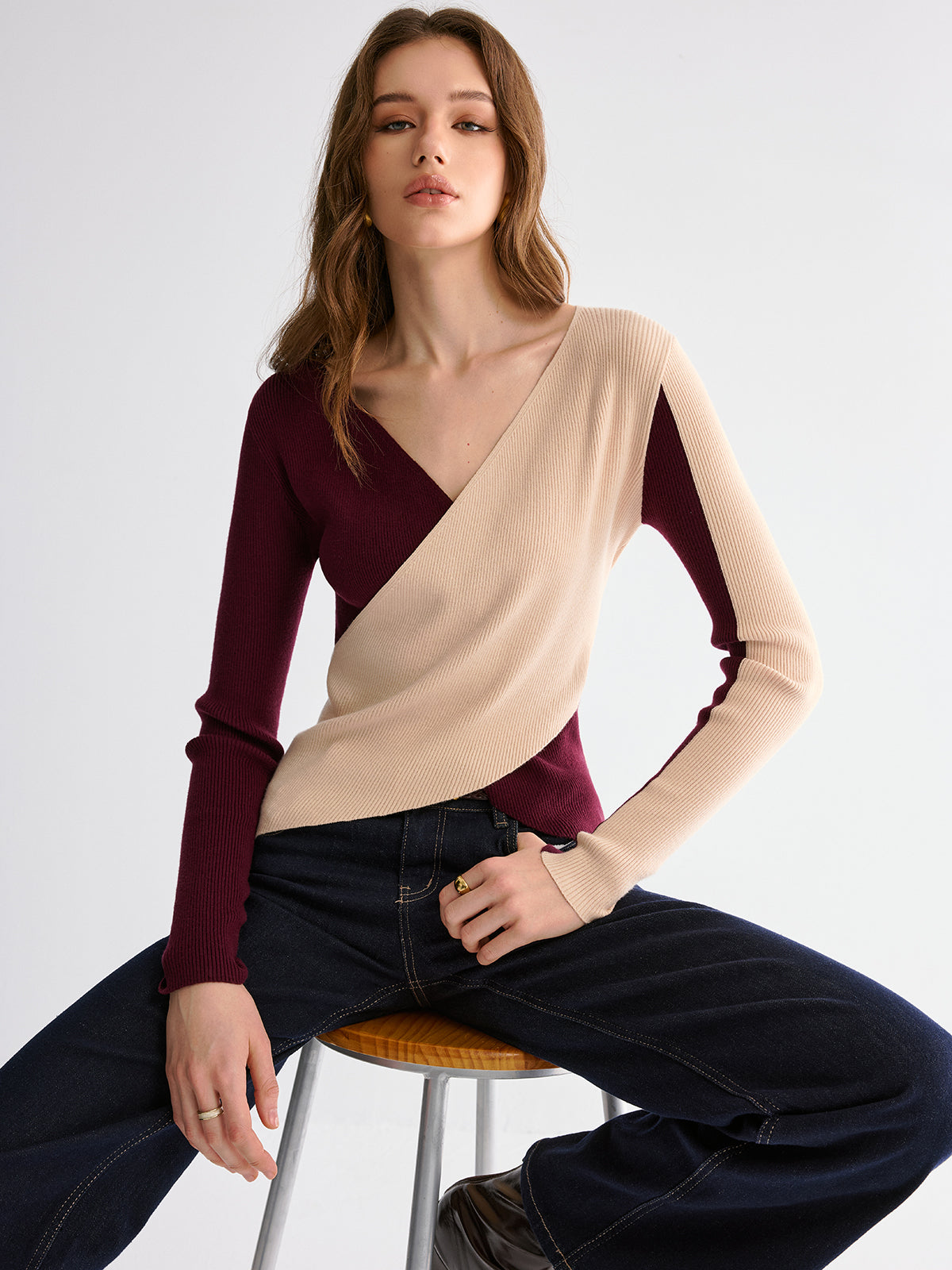 Two-Tone Asymmetrical-Hem Sweater