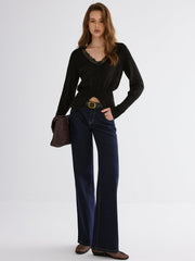 Lace Trim V-Neck Knit Top