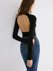 Bra Free Soft Line Open Back Long Sleeve Shirt