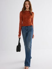 Flower Embroidered Cropped Lace Top