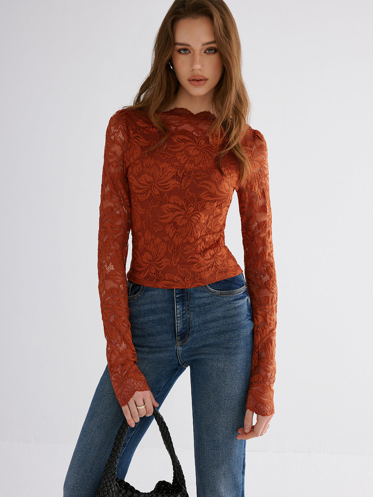 Flower Embroidered Cropped Lace Top