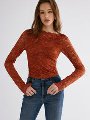 Flower Embroidered Cropped Lace Top