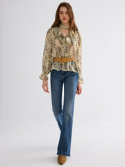 Semi-Sheer Ruffle Leopard Print Blouse