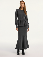 Long-Sleeve Peplum Hem Knit Top