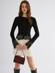 Lace Hem Flared Sleeve Cadigan
