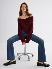 Off-Shoulder Twisted Knit Top