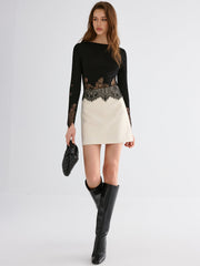 Lace Hem Long Sleeve Top