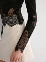 Lace Hem Long Sleeve Top