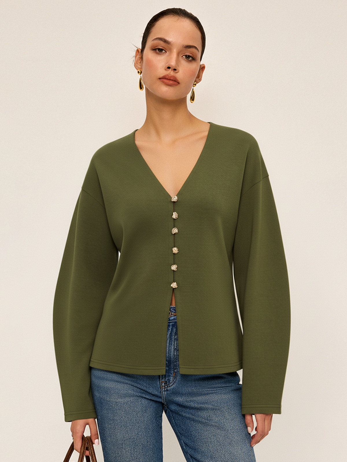 V-neck Longline Fitted Waist Cardigan