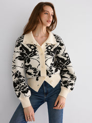 Floral Jacquard Button Cardigan