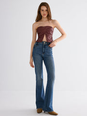 PU Strapless Criss-Cross Crop Top