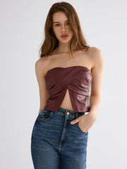 PU Strapless Criss-Cross Crop Top