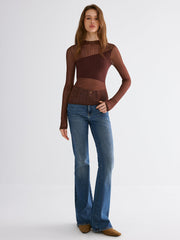 Mock Neck Contrast Mesh Top