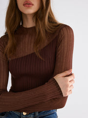 Mock Neck Contrast Mesh Top