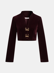 Metal Buckle Corduroy Stand Collar Jacket