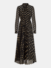 Long Sleeves Foil Spot Print A-Line Maxi Dress