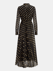 Long Sleeves Foil Spot Print A-Line Maxi Dress