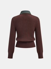 Denim Collar Ribbed Sweater