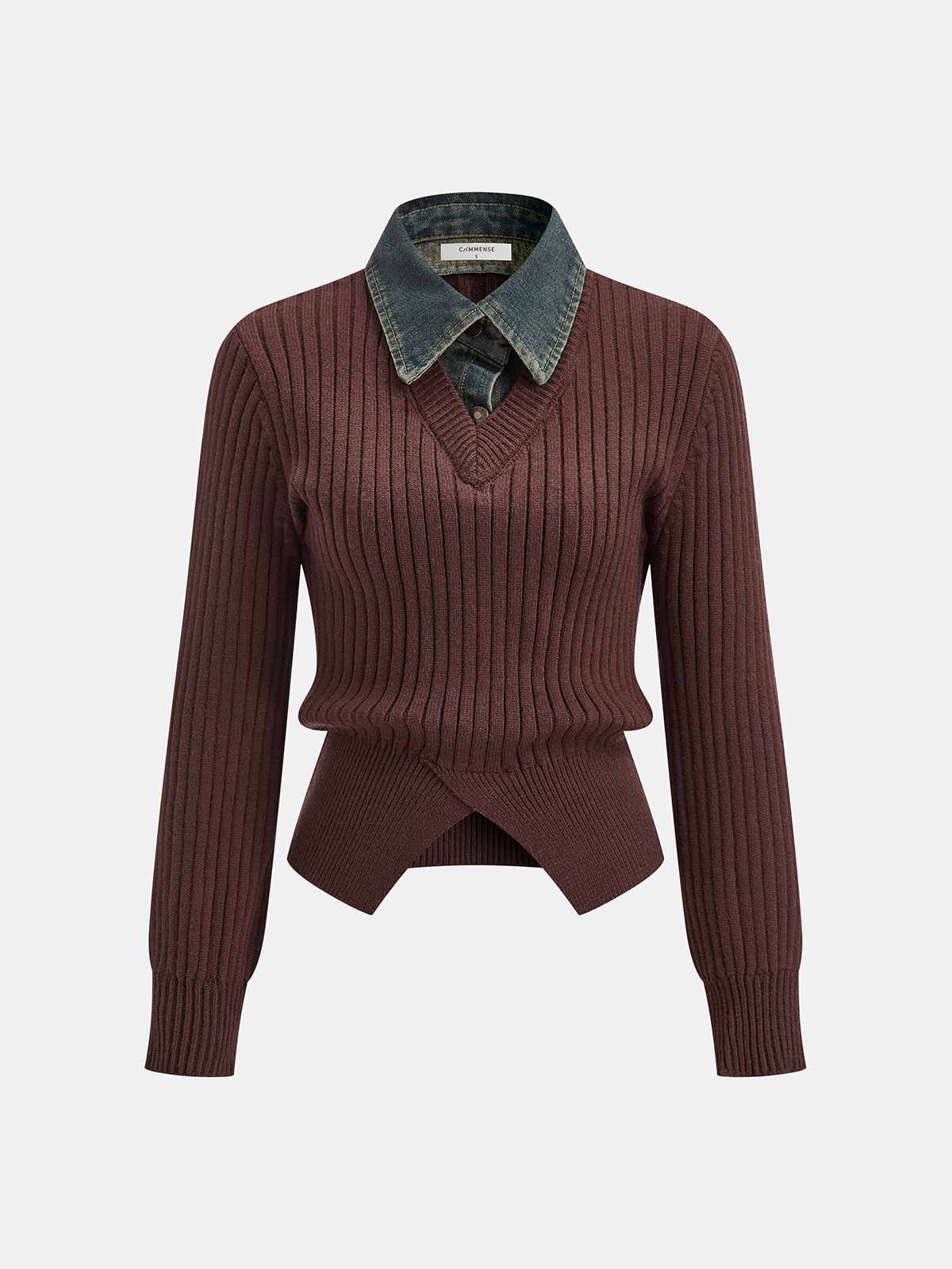 Denim Collar Ribbed Sweater