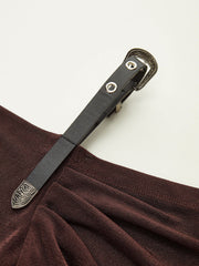 Faux Leather Strap Cowl Neck Top