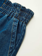 Elastic Waistband Denim Wide-Leg Pants