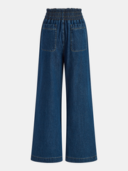 Elastic Waistband Denim Wide-Leg Pants