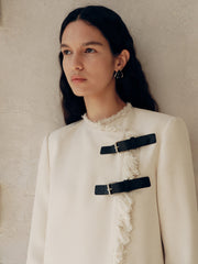 Fringe Trim Buckle Detail Long Coat