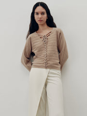 Braided-Front Wool-Blend Knit Top